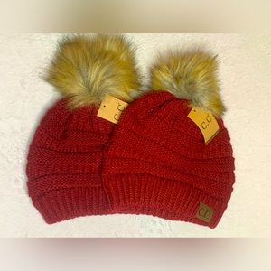 Red beanies with puff